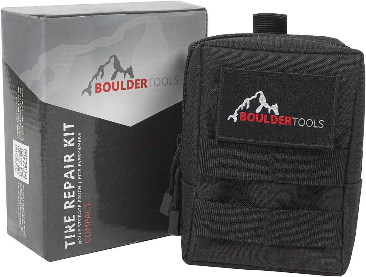 Boulder Tools - Compact Tire Repair kit with Molle Storage Pouch. Heavy Duty Universal Tire Plug Kit, Easily Stores Inside Your UTV, ATV, Truck, Motorcycle, Overlanding Gear or RV