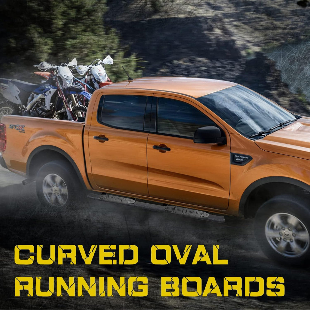 4.3 Inches Oval Tube Bar Running Boards Compatible with 2005-2023 Toyota Tacoma Double with 4 Full-Size Doors. Tacoma Step Bars and Carbon Steel Side Steps Step Bars.