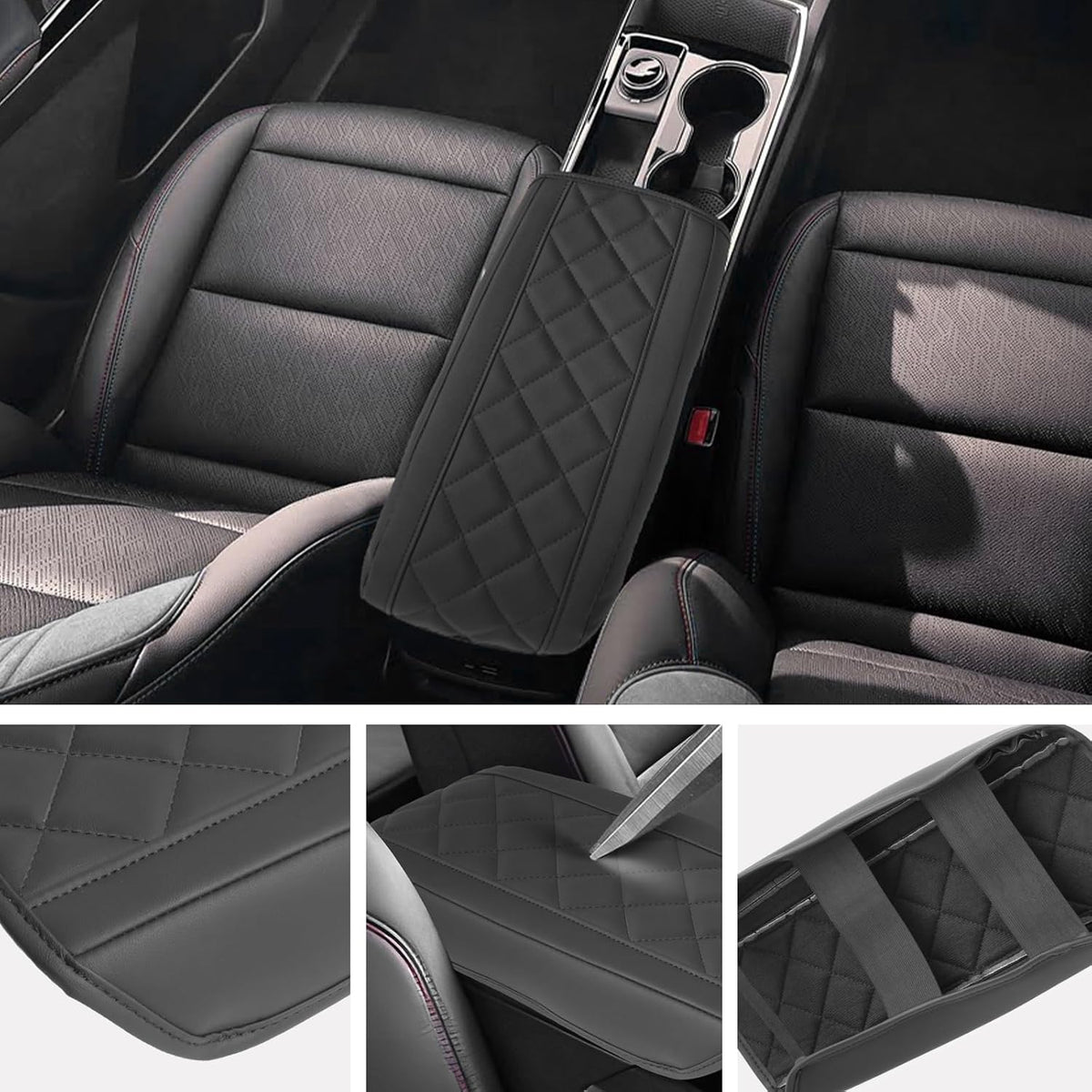 SXCY for 2025 Chevy Equinox Accessories Armrest Cover for Equinox 2025 Accessories 2025 Equinox Center Console Cover 2025 Equinox Middle Console Cover (Thin Cover Rhombus Style)