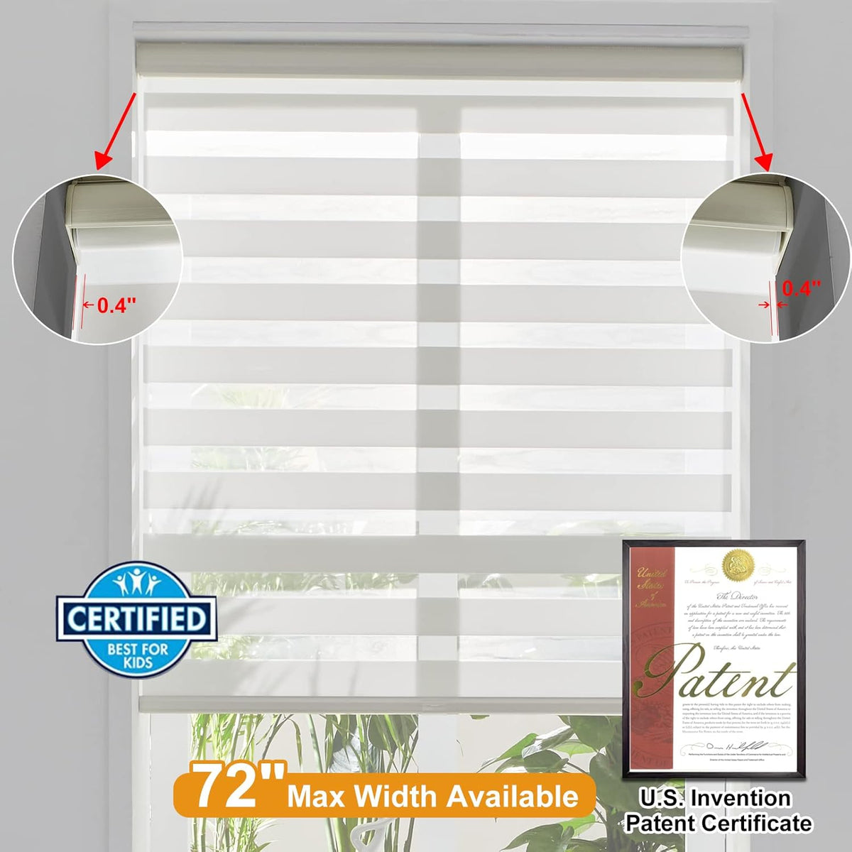 Persilux Cordless Zebra Blinds for Windows Free-Stop Window Blinds (34" W X 64" H, Cream) Dual Layer Light Control for Day and Night, Light Filtering Sheer Shades for Home, Easy to Install