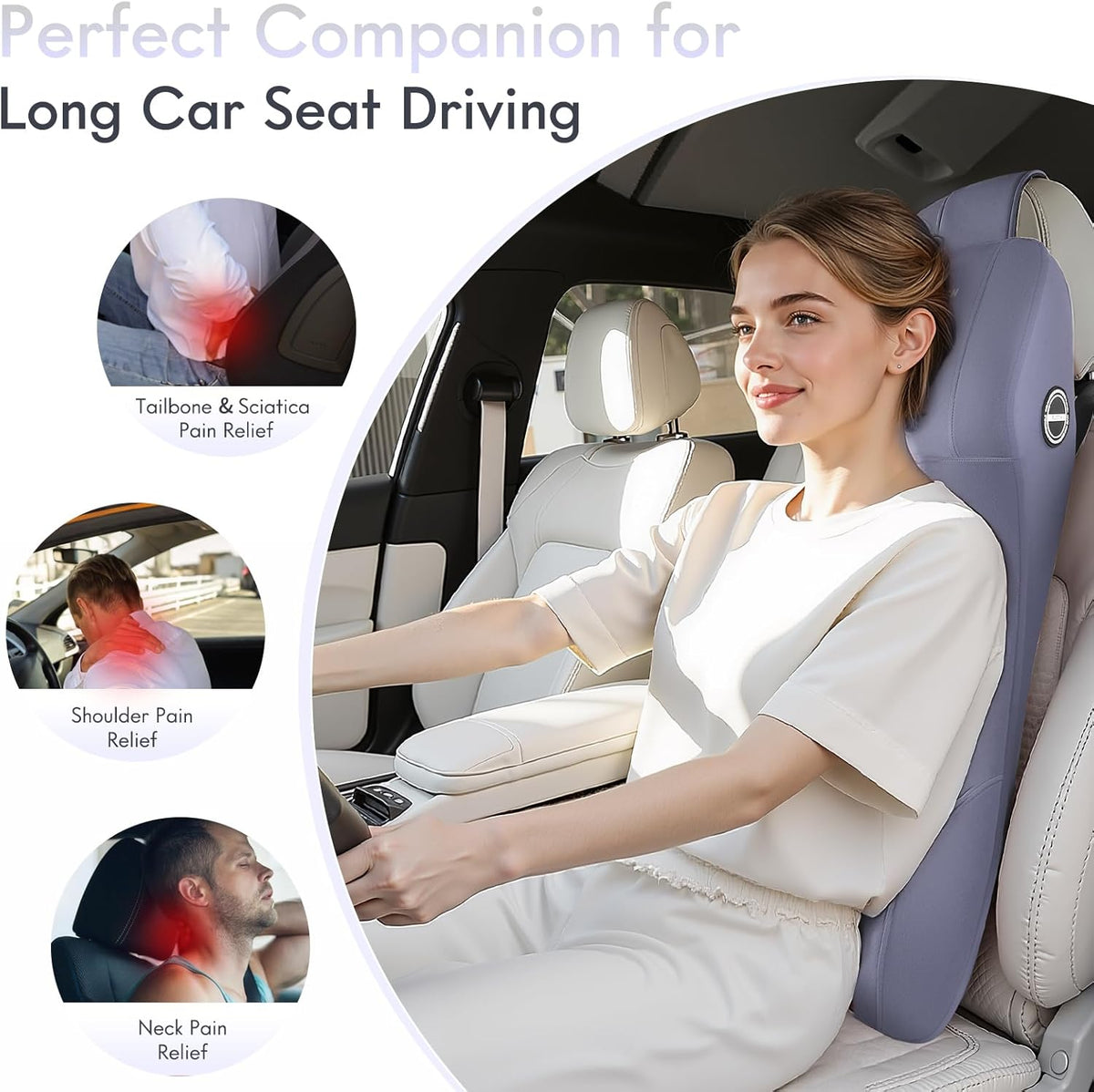 FLORICH Integrated Car Seat Lumbar Support Pillow & Car Neck Pillow Memory Foam Back Cushion for Driving Car Seat Back Support Pillow for Car Seats Driver Back Neck Sciatica Pain Relief Cushion, Blue
