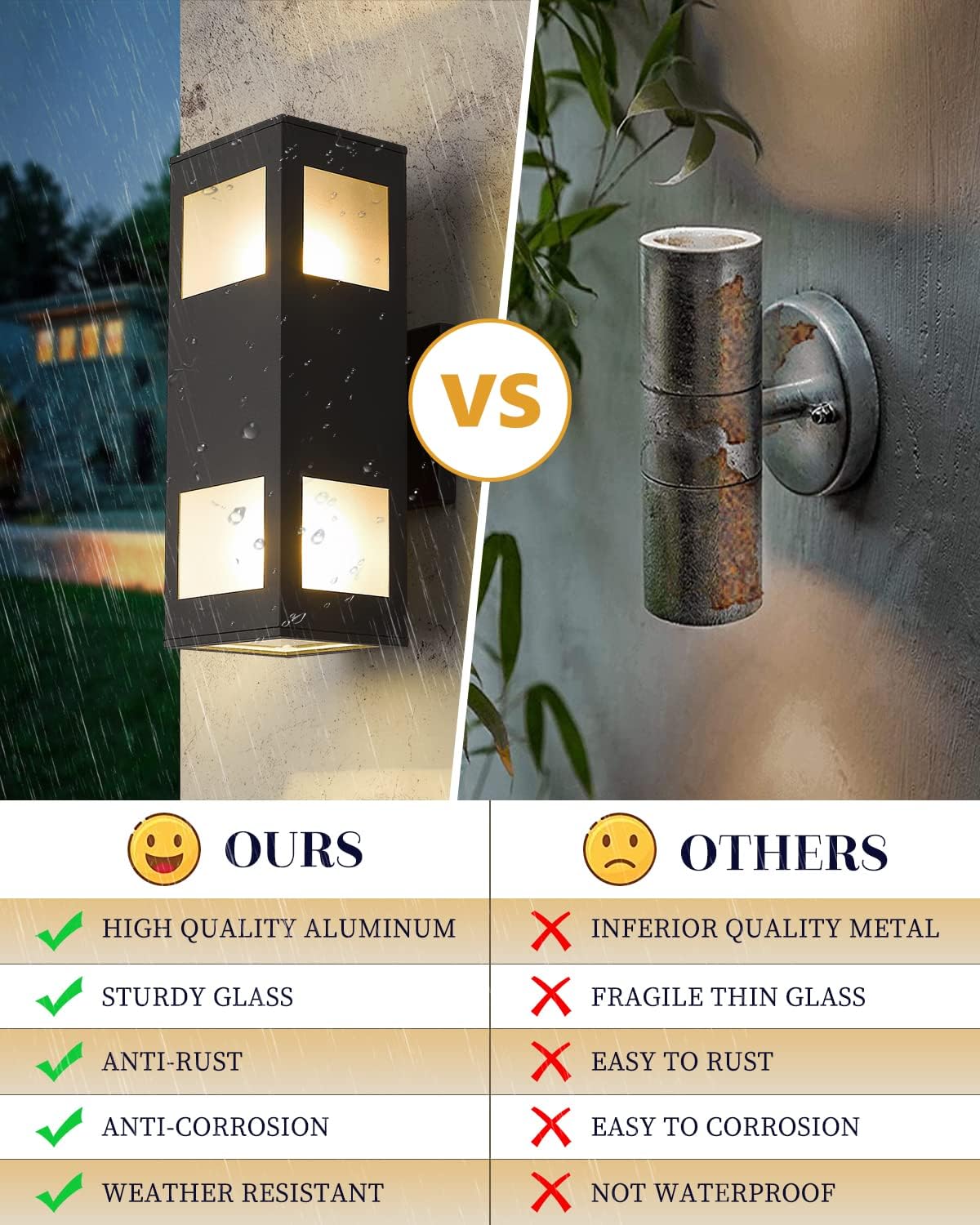 harriet Porch Lights Outdoor Modern - IP64 Waterproof Aluminum and Tempered Glass Cover, 13" Rectangular Up/Down Wall Sconce for Porch, Garage & Patio, Exterior Lighting, Black, 2 Pack
