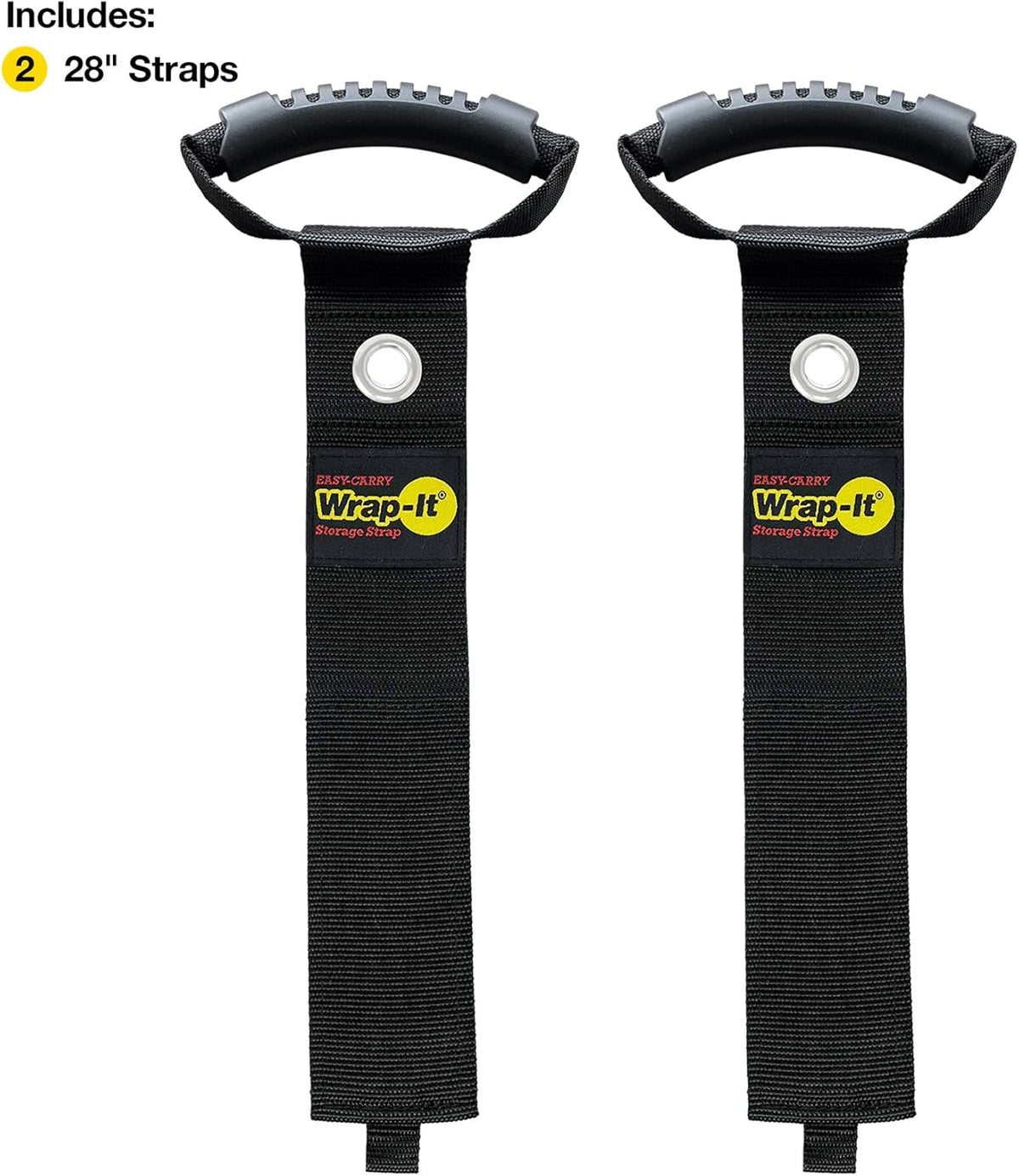 Easy-Carry Wrap-It Storage Straps - 28” (2-Pack) Black with Grommet - Cord Wrap and Hose Organizer for Your RV Tool Kit