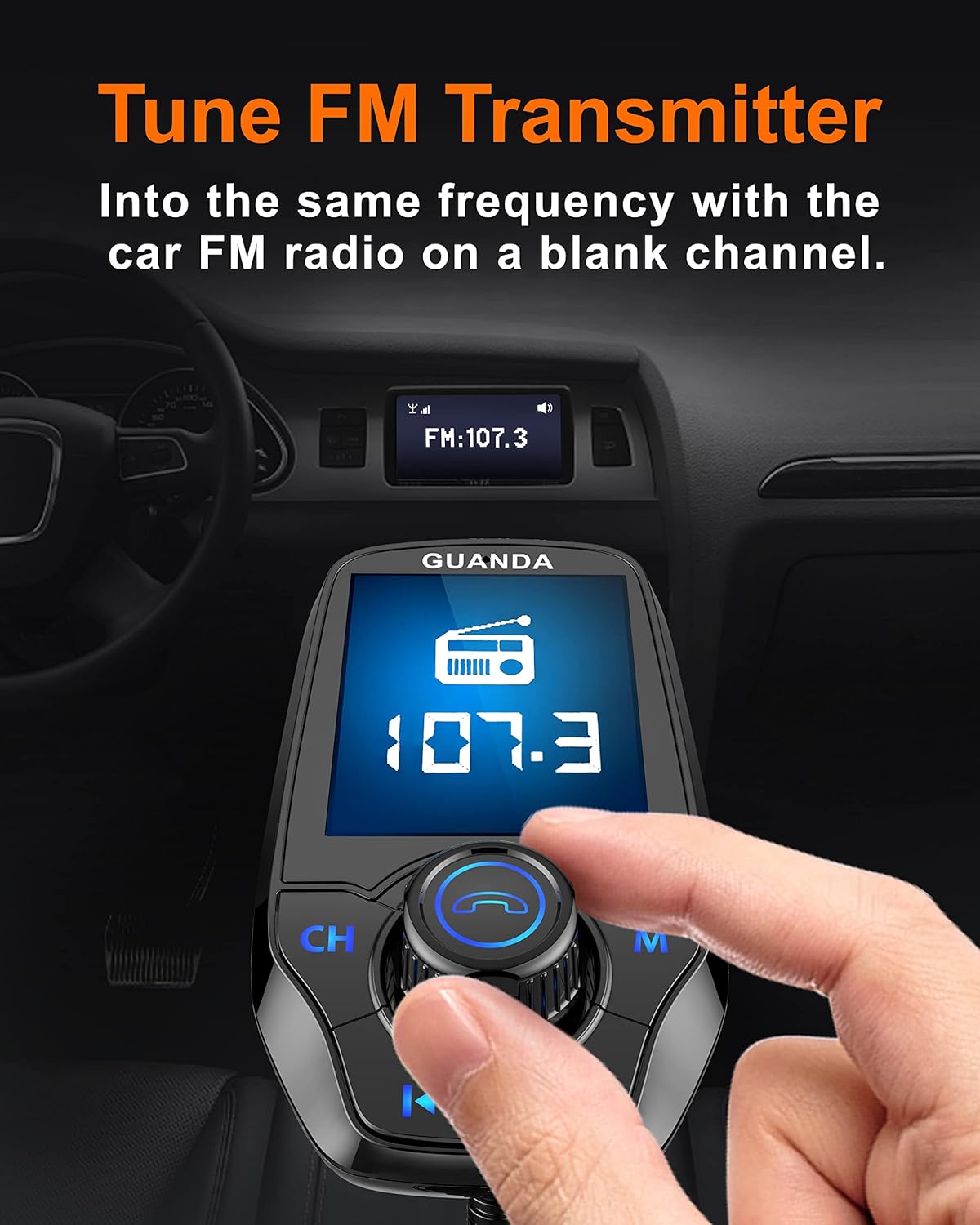 Upgraded Bluetooth FM Transmitter for Car, Wireless Radio Adapter Kit W 1.8" Color Display Hands-Free Call AUX in/Out SD/TF Card USB Charger PD 20W for All Smartphones Audio Players - Black