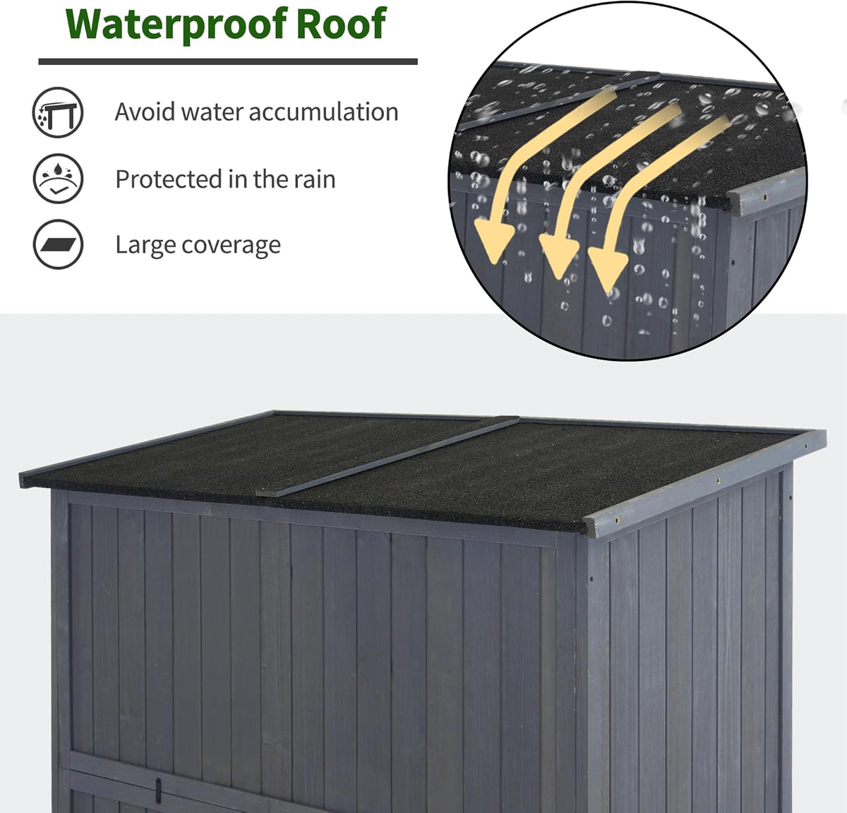 MCombo Outdoor Storage Cabinet, Wooden Storage Shed with Latch, Outside Garden Tool Shed with 2 Doors for Patio Yard Lawn, 1900 (Grey, Large)