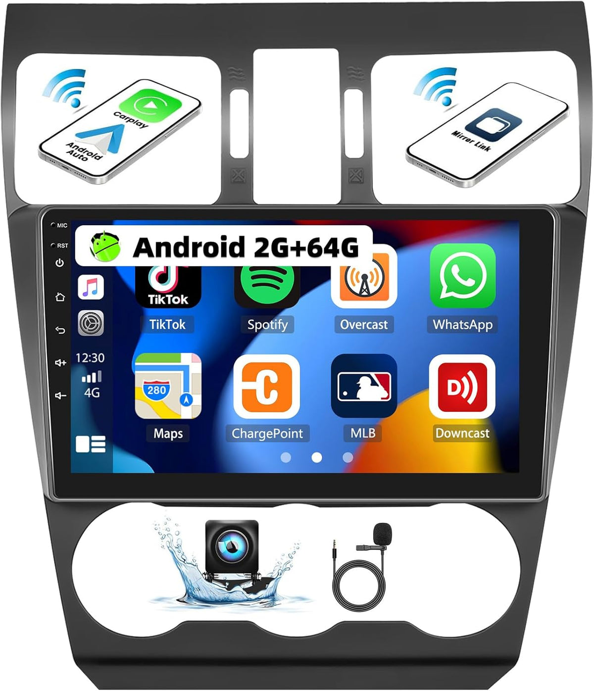 UNITOPSCI 2G+64G Android 13 Car Stereo Radio for Subaru Forester WRX Impreza 2015-2018 Wireless CarPlay Android Auto 9" Touchscreen GPS Navigation Bluetooth Mirror Link FM/RDS SWC+ Backup Camera Mic