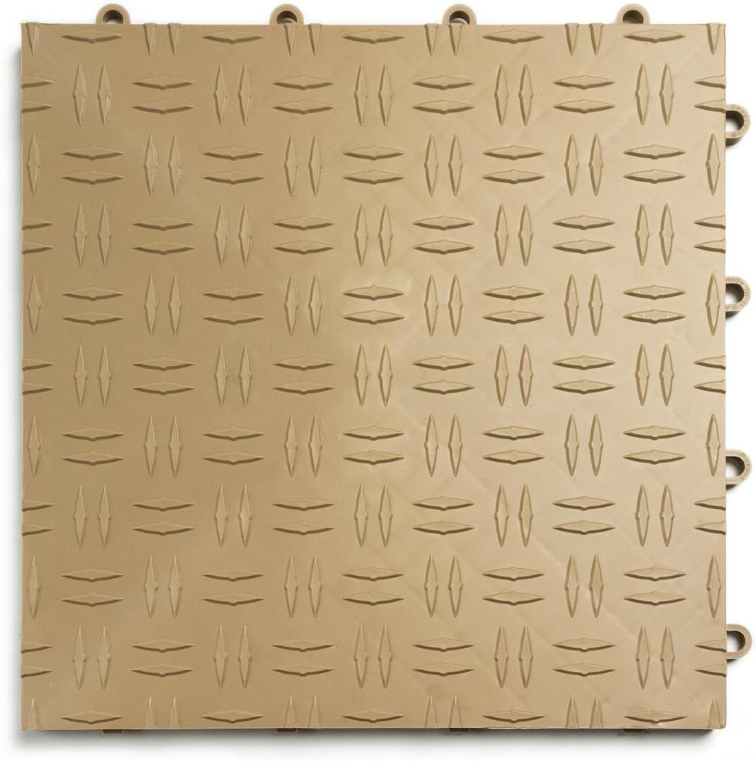 GarageTrac Diamond, Durable Interlocking Modular Garage Flooring Tile (12 Pack), Beige