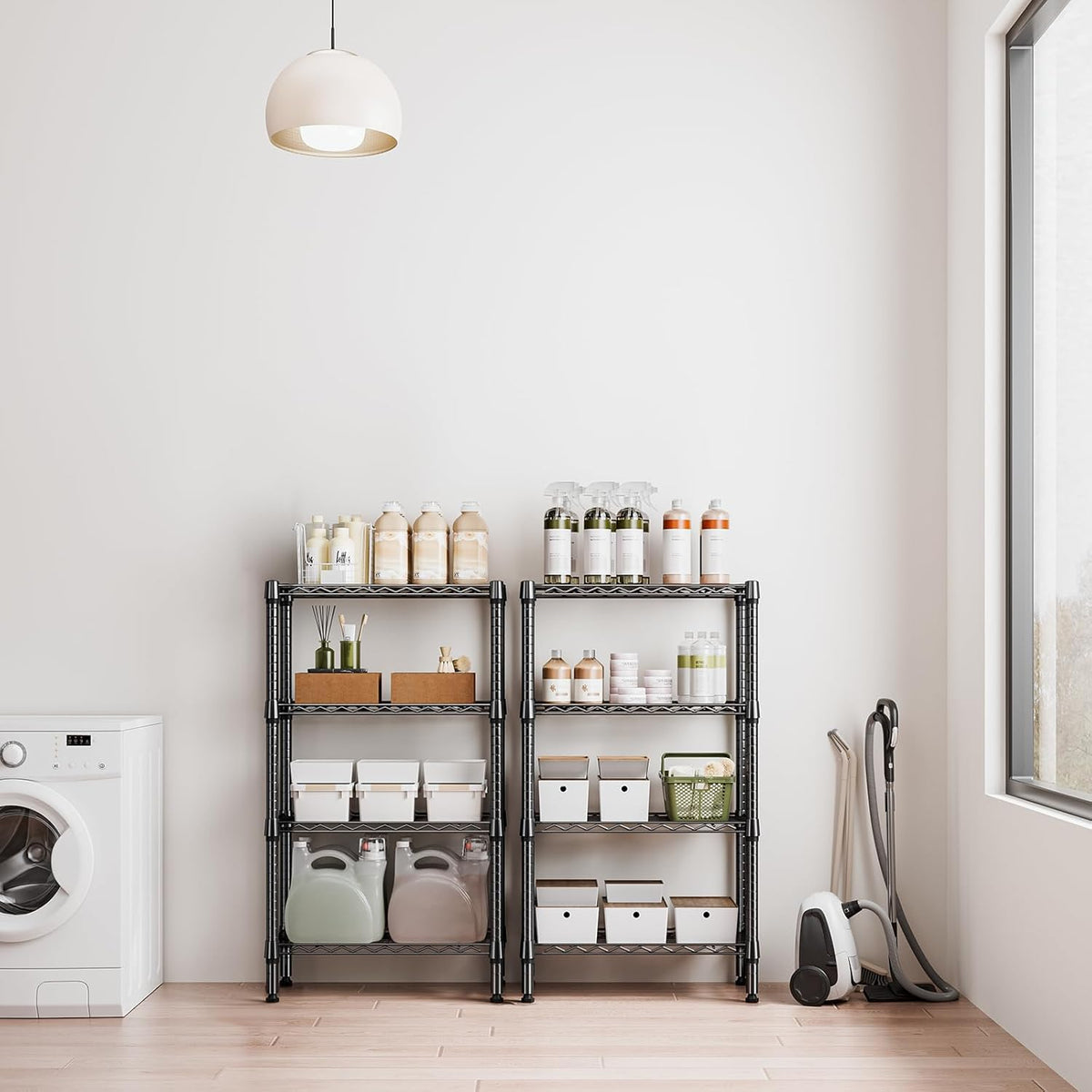 1000 lbs 4 Tier Shelf Metal Storage Shelves Wire Rack Closet Organizers for Garage Kitchen Bathroom Laundry Black 11.8" D x 25.6" W x 45.5" H