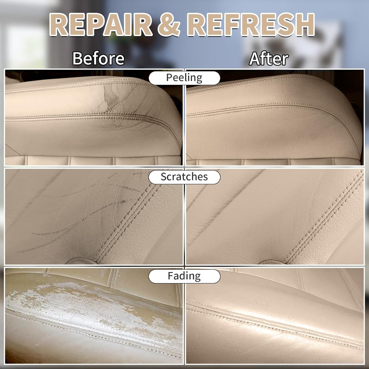 Beige Leather Recoloring Balm,Leather Couch Scratch/Stain Remover,Leather Repair kit for Vinyl Furniture and Car Interior,Leather Dye Paint for Scratched and Faded Leather Couches