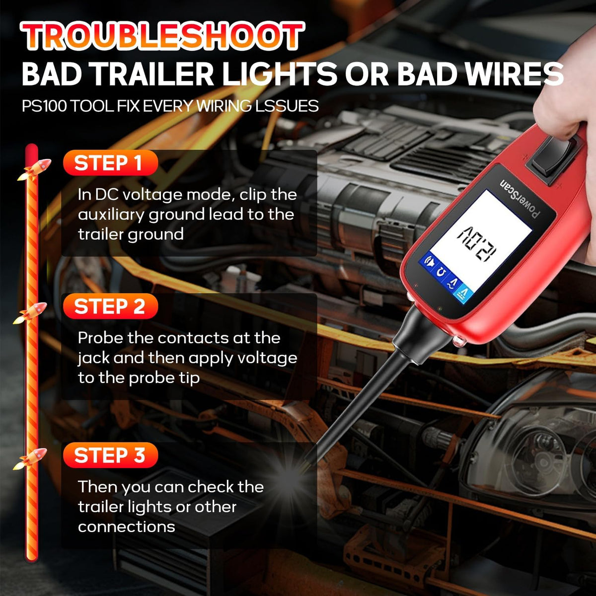 Autel PowerScan PS100 Automotive Circuit Tester, Power Circuit Probe Scan Tool, 12-24V Electrical Short Open Breaker Circuit Finder, AC/DC Current Resistance, 20ft Extension Cord, for 99% Car