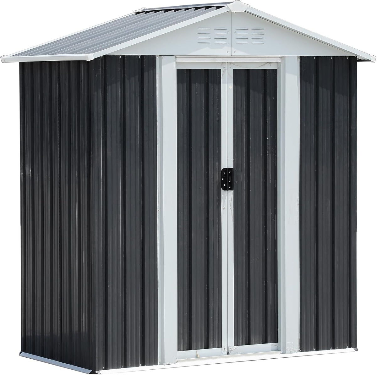 5x3 FT Outdoor Storage Shed, Metal Garden Shed with Lockable Sliding Doors, Small Outside Tool Shed with Sloped Roof & 4 Air Vents, Waterproof Storage Building for Backyard, Patio, Lawn, Gray