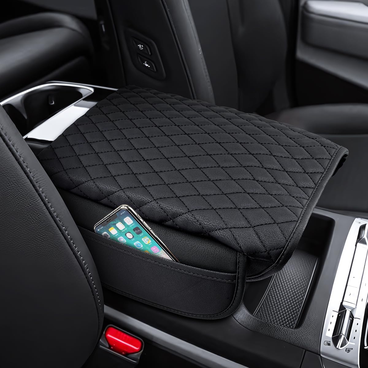 Shademax Center Console Cover for Kia Carnival KA4 2022-2024 2025 2026 Accessories Armrest Cover Console Cushion Pad Leather MPV Armrest Seat Box Cover Console Lid Protector with Pockets Storage Bag