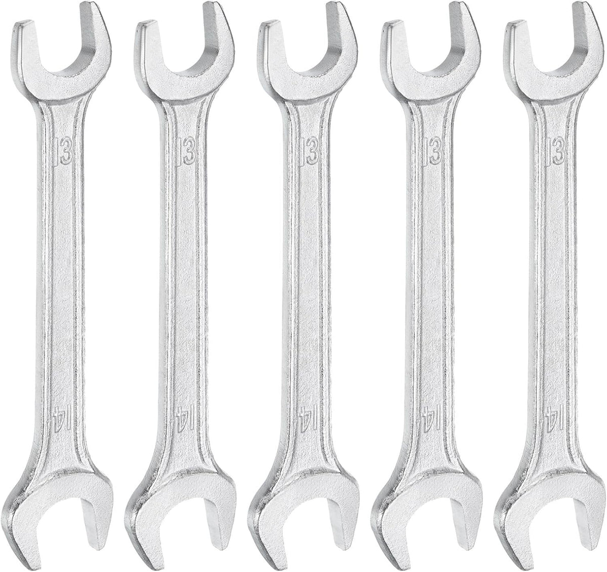 HARFINGTON 5pcs Double Open End Wrench 13mm x 14mm Metric 15 Degree Offset Angle Small Flat Head Wrench Galvanizing Open Ended Spanner for Automotive Repair Furniture Assembly
