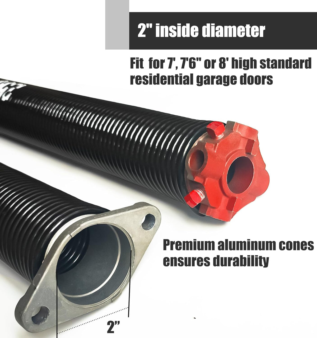 Garage Door Torsion Spring Set, Pair of 2" Electrophoresis Coated Garage Door Springs Replacement with 2 Non-Slip Winding Bars and Bearing, Minimum 16000 Cycles (.207x2x23")