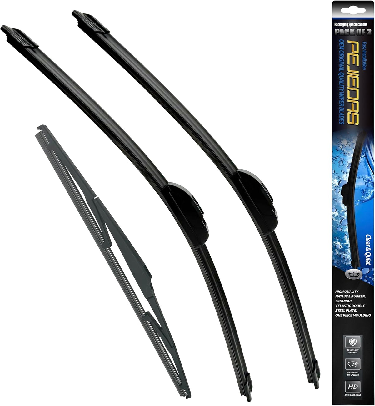 3 Wiper Blades, Front Wiper + Rear Wiper Blades for 2013-2016 Mazda CX-5,2007-2012 Hyundai Santa Fe (24 inch + 18 inch + 14 inch) OE Original Style