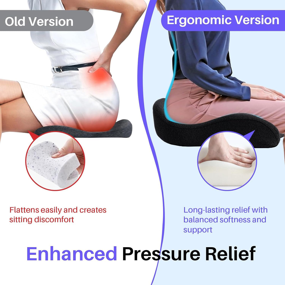 Seat Cushion for Office Chair, Large Thick Seat Cushion for Tailbone Pain Relief, Sciatica & Back Support, Memory Foam Office Chair Cushion for Long Sitting, Coccyx Cushion for Car, Wheelchair