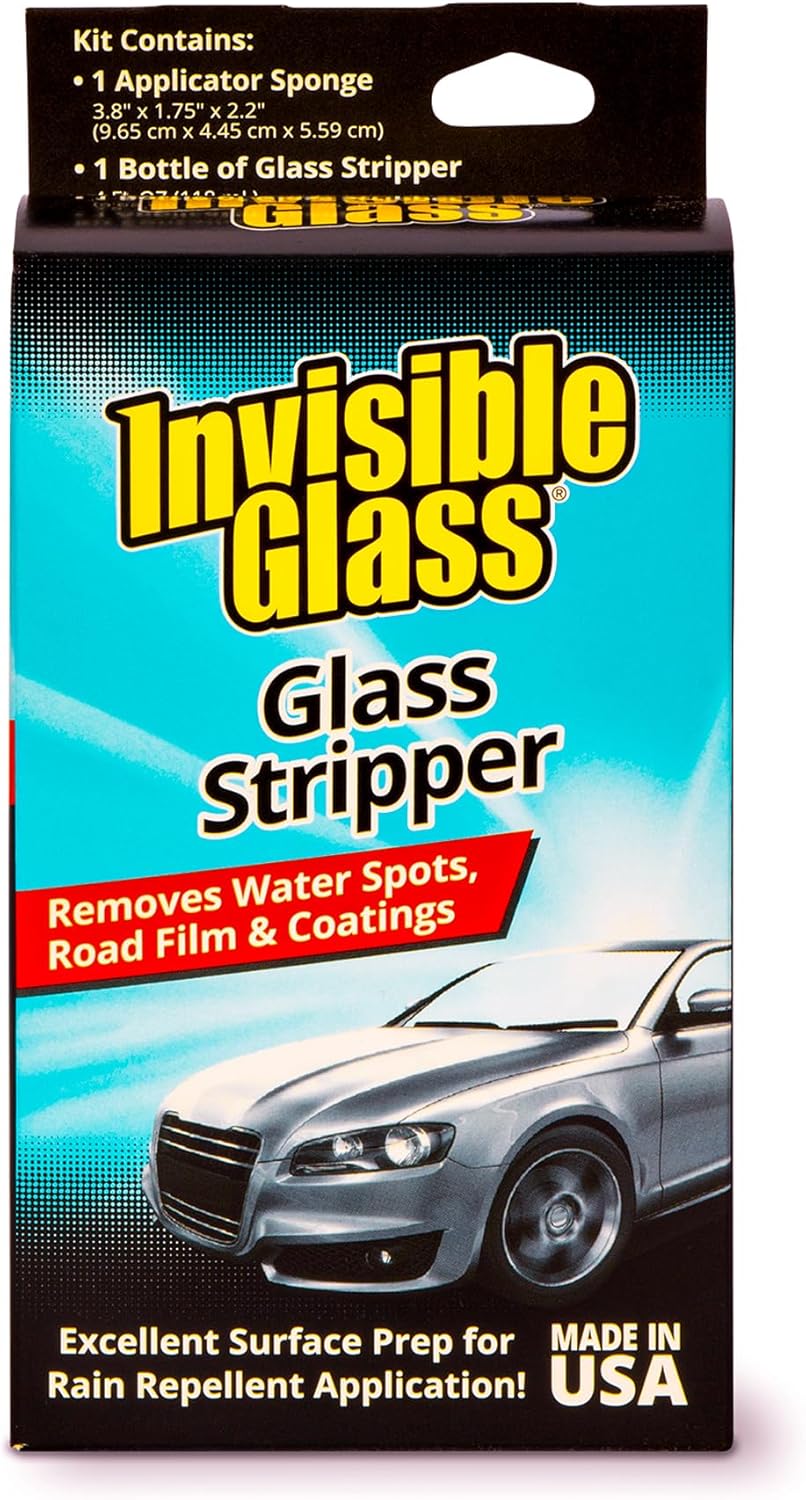 Invisible Glass 91411 Glass Stripper – Hard Water Spot Remover – Strips Coatings, Waxes, Oils & Road Film – Preps Windshields for Rain Repellent & Ceramic Coating – 4 Fl Oz