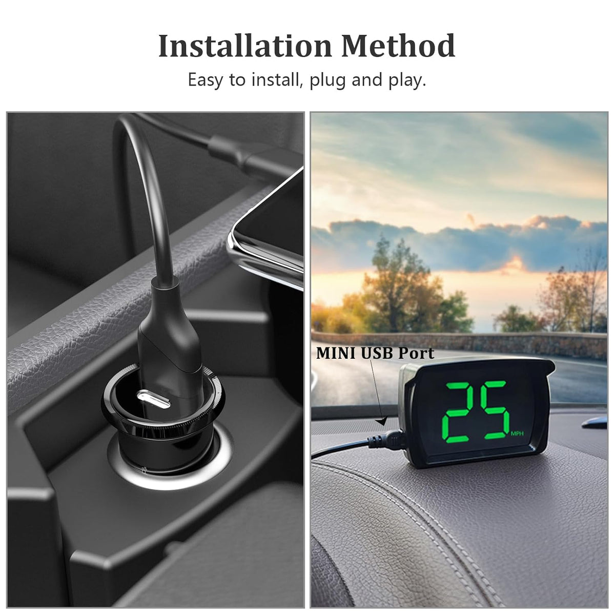 Speedometer HUD, GPS Digital Speed Meter with MPH, Head Up Display for All Cars, USB Cable Plug & Play
