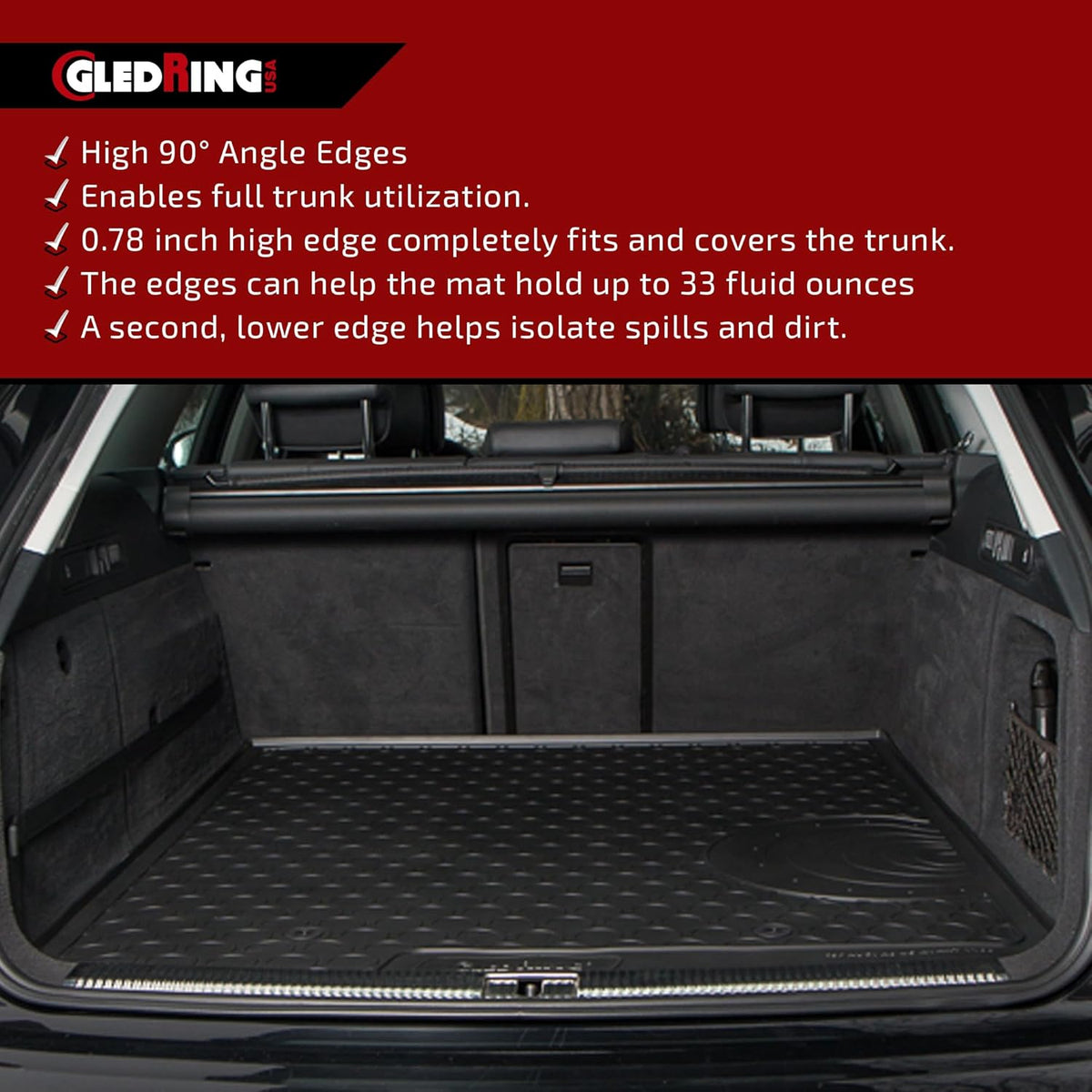 Gledring USA Custom Fit All-Weather Rubber Cargo Liner Intended for Land Rover Range Rover Velar 2017-2022, No Trimming Required, Tailored Custom Fit, Protects from Rain, Mud, & Snow