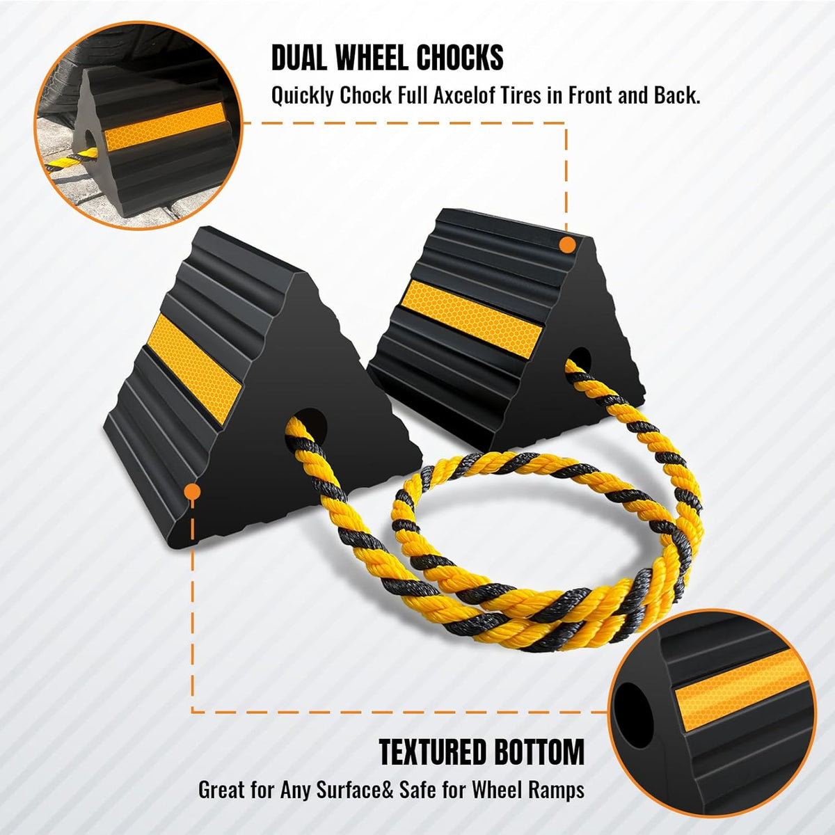 Rubber Wheel Chocks for RV Trailer Camper Truck Car Aircraft Boat, Versatile Rubber Chocks Block Stopper for Tire with Reflective Strips, Utility Trailer Camper RV Accessories