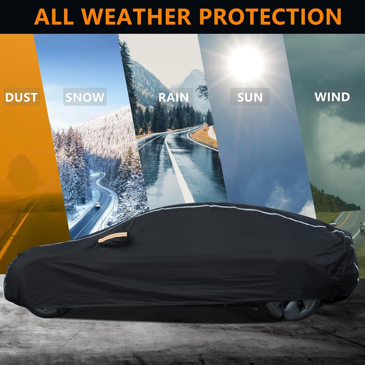 Car Cover Waterproof All Weather,6 Layers Car Covers for Automobiles, Full Exterior Cover with Zipper, Outdoor Car Cover Sun UV Rain Snow Wind Protection, Fit for 210"(210*74*59 inch)Sedan