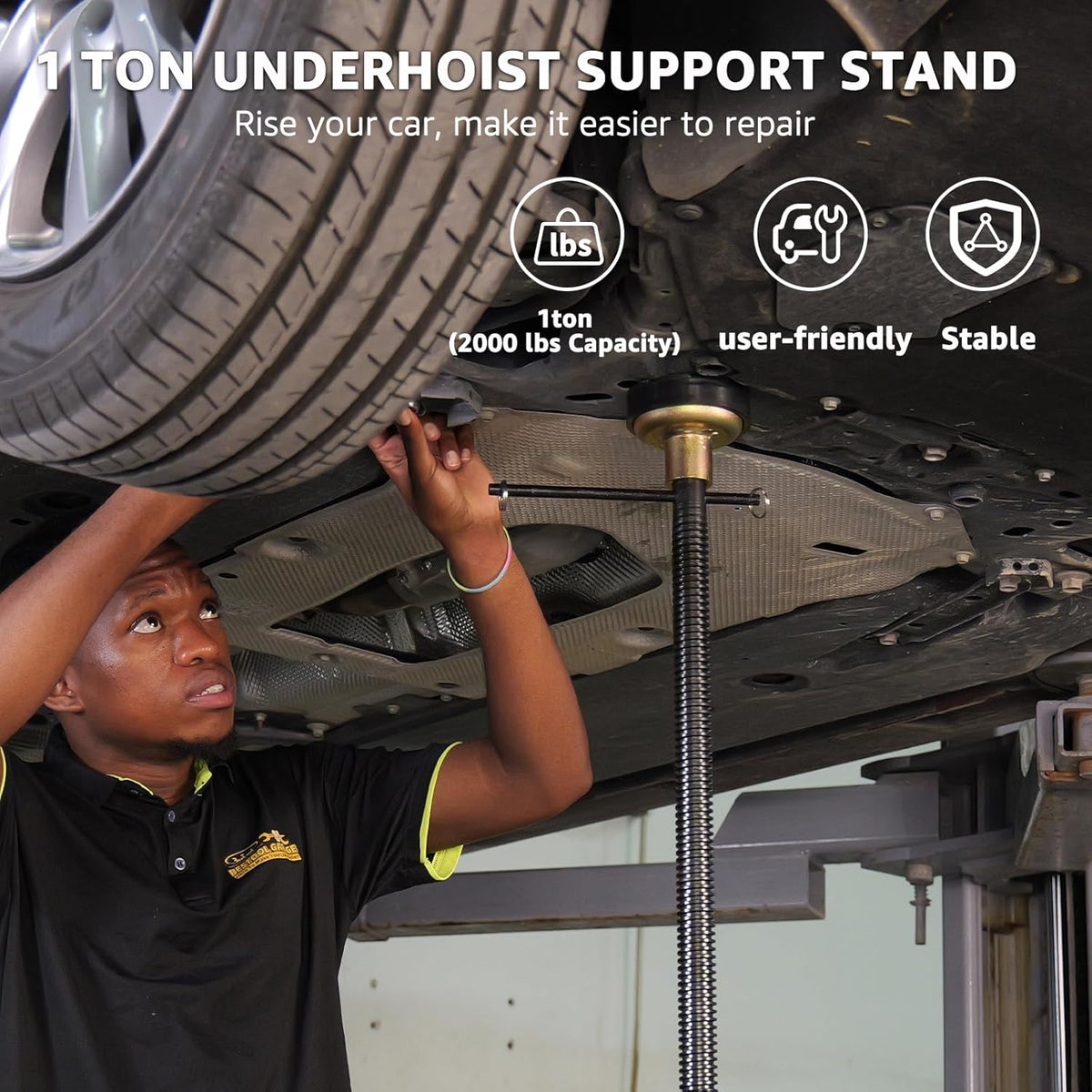 BESTOOL 1-Ton (2000Ibs) Underhoist Support Stand with Handle, Adjustable Height 30.7'' to 70.8'', Multi-Functional Topped Adapter, Easy Switching, Supporting Vehicle Components（US Patented）