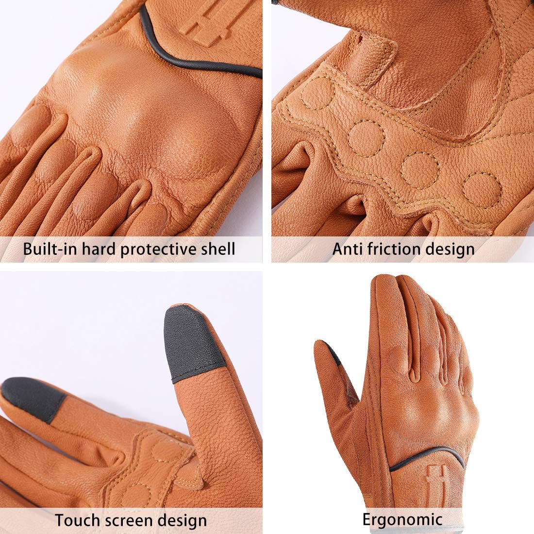 Harssidanzar Leather Motorcycle Gloves for Men Touchscreen GM028