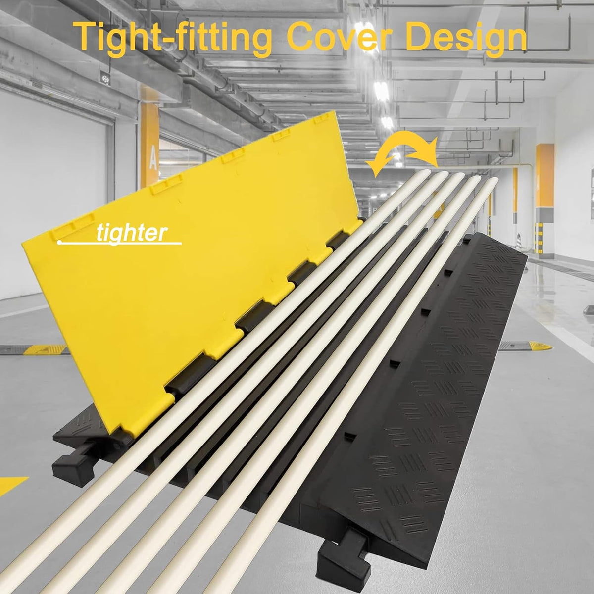 CXRCY 5 Channel Cable Protectors Ramp, 2Pack Cable Ramps,18000lbs Capacity Heavy Duty Rubber Driveway Traffic Speed Bumps Hose Cord Cable Protector Ramp for Wire/Hose/Pipe Hider