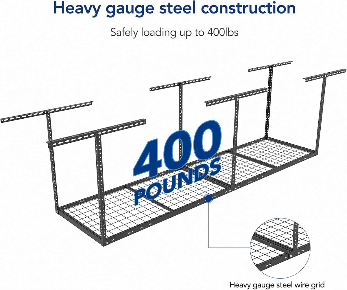 FLEXIMOUNTS 2x8 Garage Storage Rack, Adjustable Overhead Storage Organization System, Heavy Duty Metal Ceiling Rack, 400lbs Weight Capacity, Black
