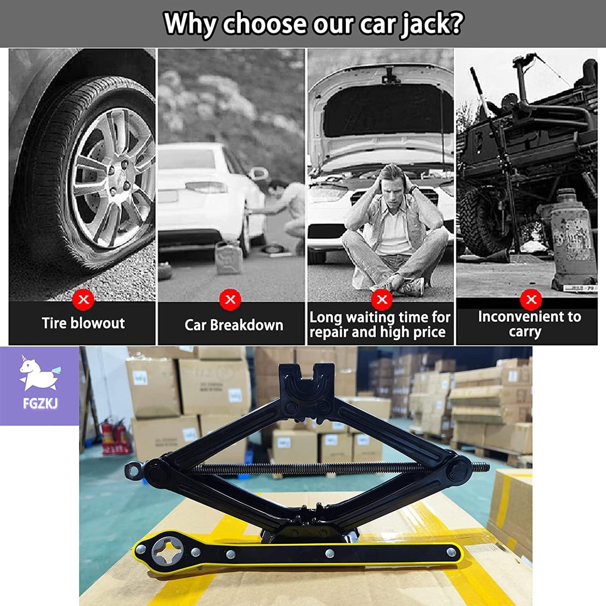 Scissor Jack for Car,Car Jack Kit - Tire Jack with Energy-Saving Ratchet Handle,Can Support a Maximum Weight of 1.5T (3307lb),Portable, Suitable for Small Cars and SUV (Saving Handle-1.5 tons)