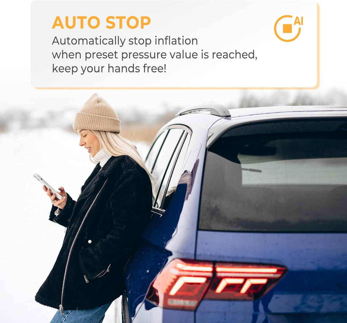 AP22 Tire Inflator Portable Air Compressor, 150 PSI Faster Inflation Cordless Air Pump, Dual Power & Digital LCD Display, Auto Shut-Off, Tire Inflator for Car, Bicycle, Motorcycle, Ball