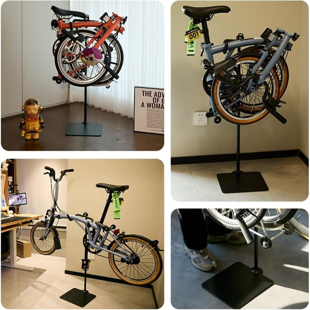 Rcool Carbon Steel Bike Stand,Designed specifically for Folding Bicycles,Home Garage Parking Rack,Stable Anti-Slip,Durable Install,Frame Protection,Space-Saving，Black