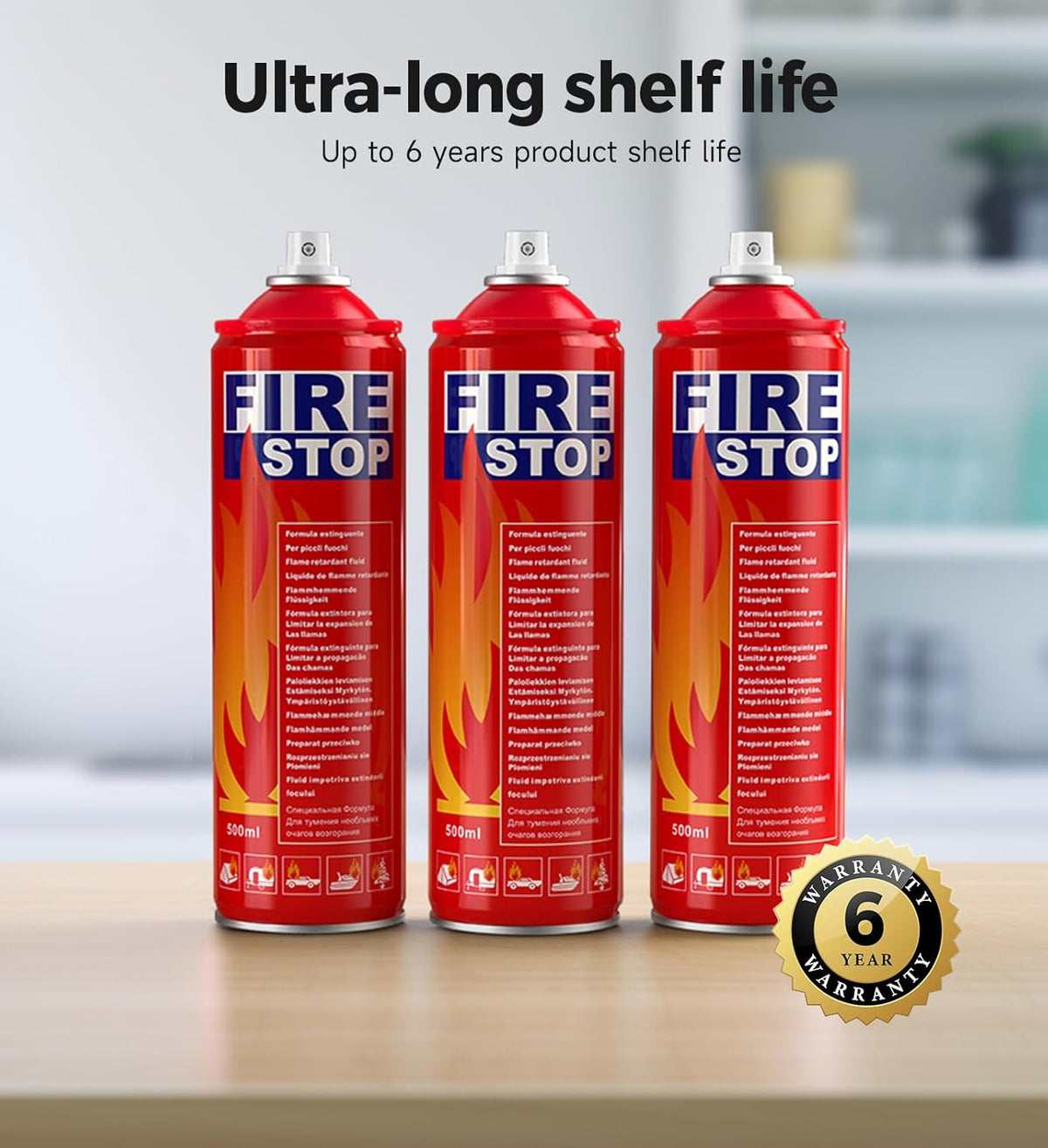 3-Pack Fire Extinguisher for Home, Kitchen, Car, Camping & Electronics - ABC/K Class with Mounts - Portable, Long-Lasting.
