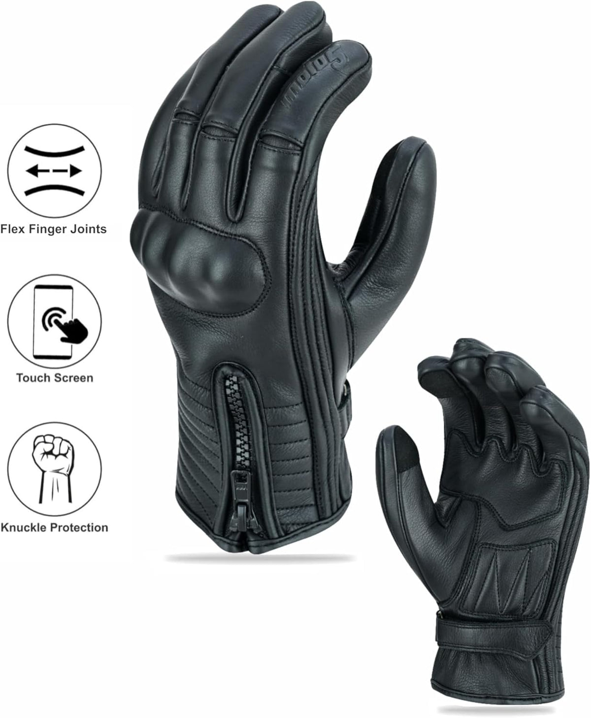 Full Finger Leather Motorcycle Gloves for Men & Women Touch Screen Gloves Premium Street Motorcycle Durable Protective Cruiser Biker Gel Leather Motorbike Gloves