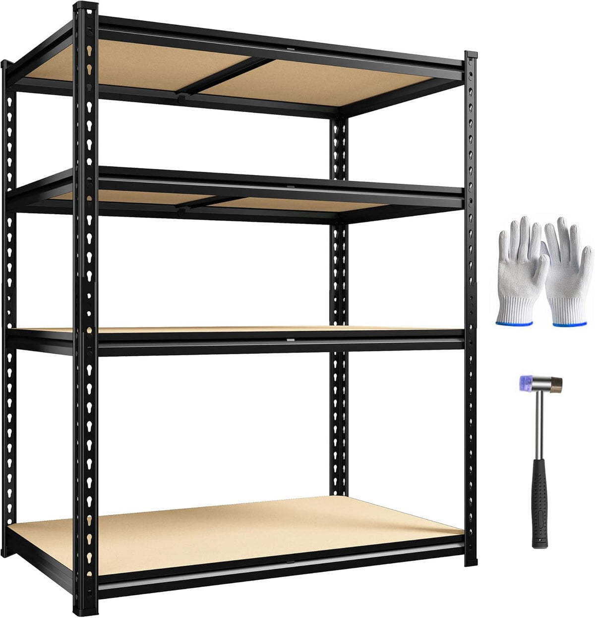 40" W Garage Shelving, 4 Tier Storage Shelves Load 2000 lbs, Adjustable Garage Shelves, Metal Shelving Unit for Warehouse, Basement, Pantry, 40" Wx 16" D x 60" H, Black