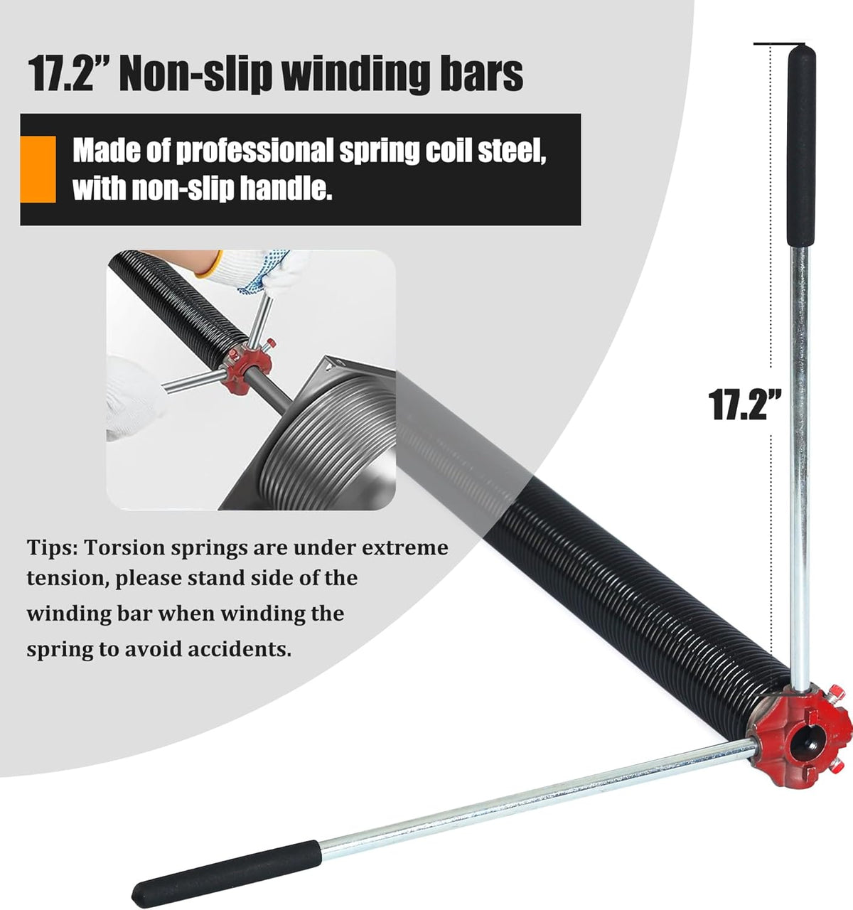 Garage Door Torsion Spring Set, Pair of 2" Electrophoresis Coated Garage Door Spring Replacement with 2 Non-Slip Winding Bars and Bearing, Minimum 16000 Cycles (.218x2x28")