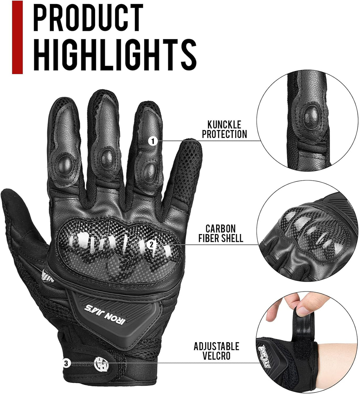 Motorcycle Gloves Touch Screen for Men Women Padding Hard Knuckle Cycling Motorbike ATV Hiking Riding Climbing Glove