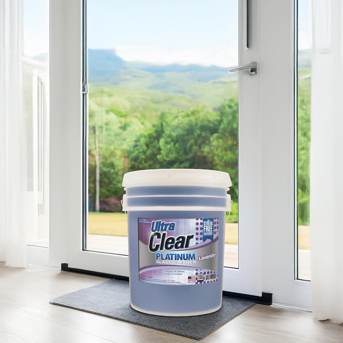 Ultra Clear Platinum Glass Cleaner, Crystal Clear Streak-Free Shine Polished Finish, for Commercial and Residential Use Lavender Fresh, 5 Gallons