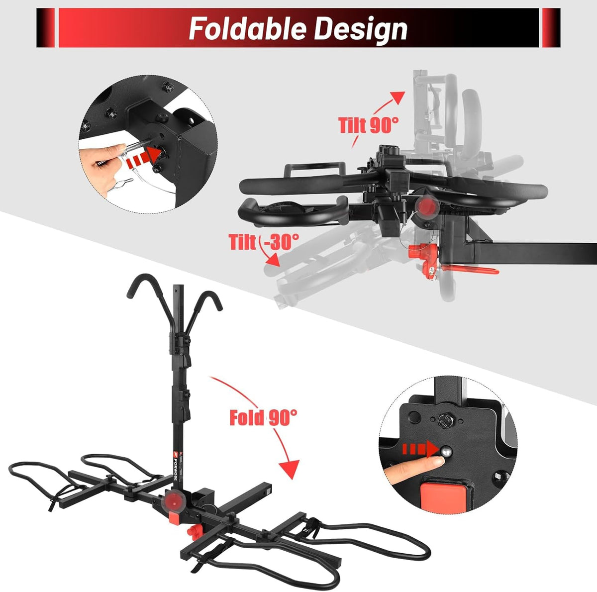 FORWODE Hitch Mount Bike Rack Fits 2 X 80 lbs Bicycle, Platform Bike Rack for Car SUV Truck, Qucik Released, Foldable Wobble Free, Locking Hitch,Fat and Standard, 2 Inch Receiver