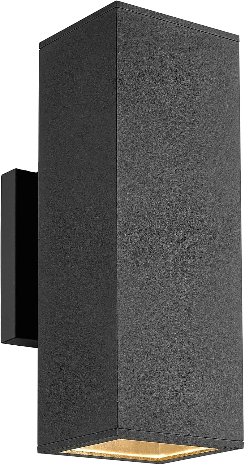 harriet Porch Lights Outdoor Modern - IP64 Waterproof Aluminum and Tempered Glass Cover, 13" Rectangular Up/Down Wall Sconce for Porch, Garage & Patio, Exterior Lighting, Black