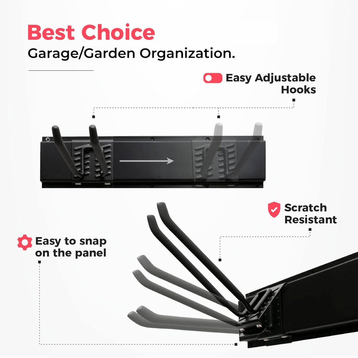 Garage Wall Organizer | 51" Heavy-Duty Tool Storage Rack | Adjustable Double-Layer Hooks | 320 lbs Capacity | Carbon Steel Wall Mount Holder for Shovels, Rakes, Ladders & Power Tools