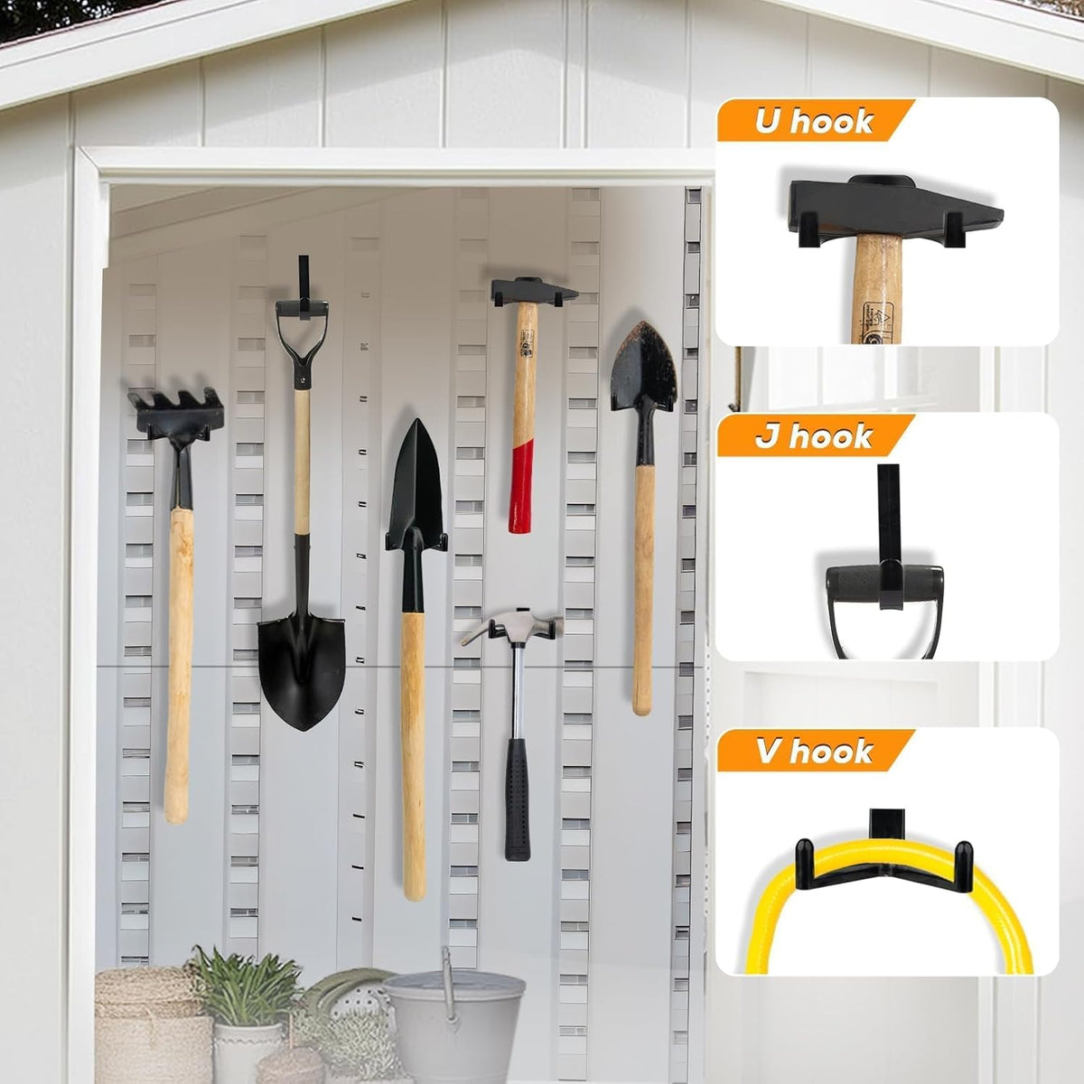 9 pcs Storage Shed Hooks J U V-Shape Hangers Tool Set for Suncast/Craftsman Shed Storage Accessories