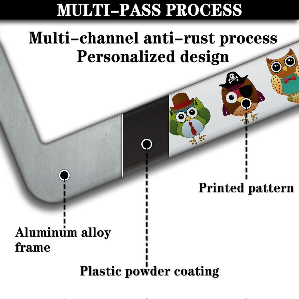 License Plate Frames for Women Multicolor License Plate Frame for Men Cute Owl Universal Aluminum Car Accessory 2 Pack with Screw Covers Set
