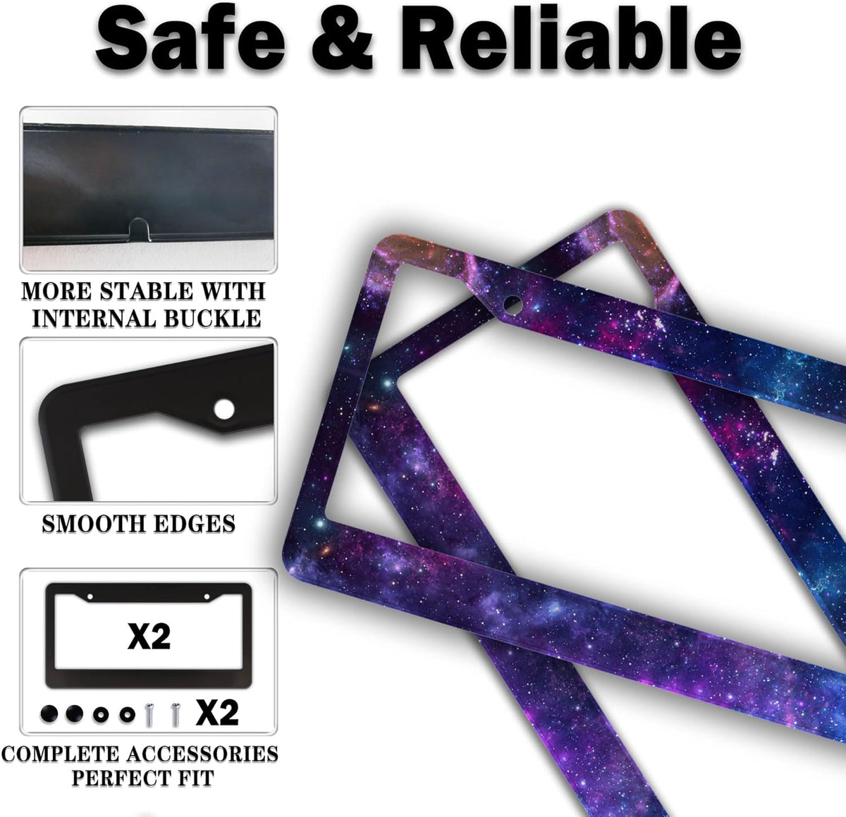 License Plate Frames for Men Multicolor License Plate Cover for Women Galaxy Aluminum Metal Car Accessory 2 Pack with Screw Covers Set