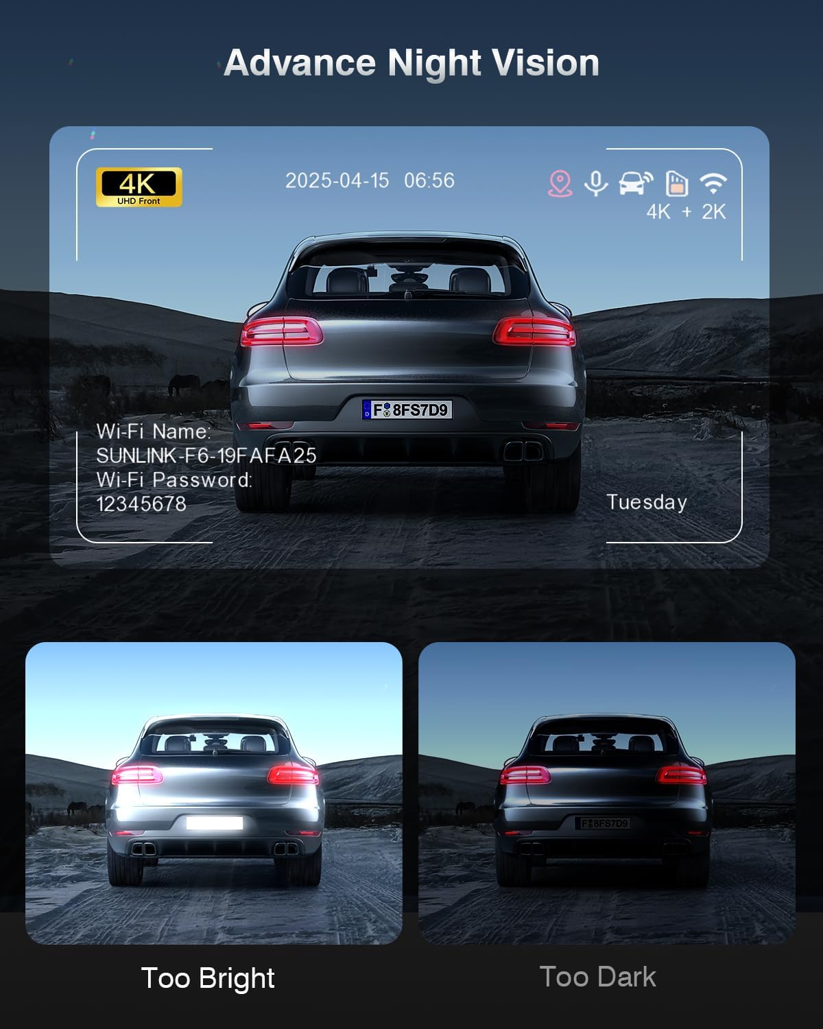4K Dash Cam Front and Rear with GPS, Upgraded 5.8G WiFi, Dual Dash Camera for Cars, Night Vision, WDR, 160°Wide Angle, 24H Parking Monitor, Emergency Lock, 3" IPS Screen (64GB Card Included)