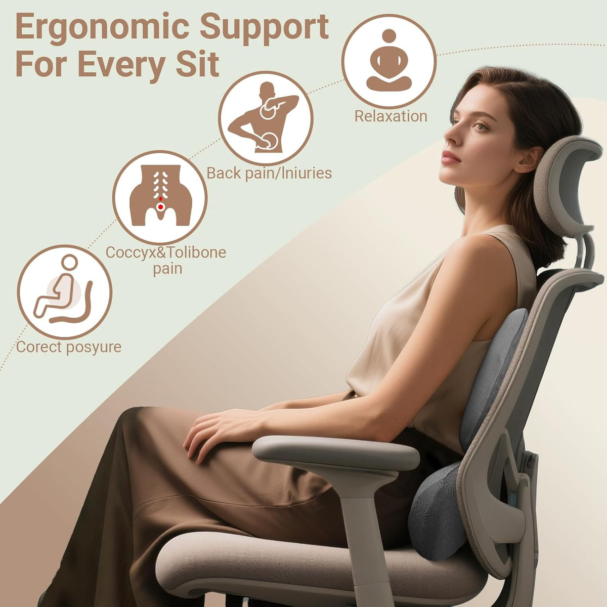 Lumbar Pillow,Ergonomic Lumbar Support Pillow for Upper & Lower Back Support Back Pain Pain Relief,Promotes Posture,Fully Support Entire Back Cushion,for Office Chair,Car,Gaming Desk Chair