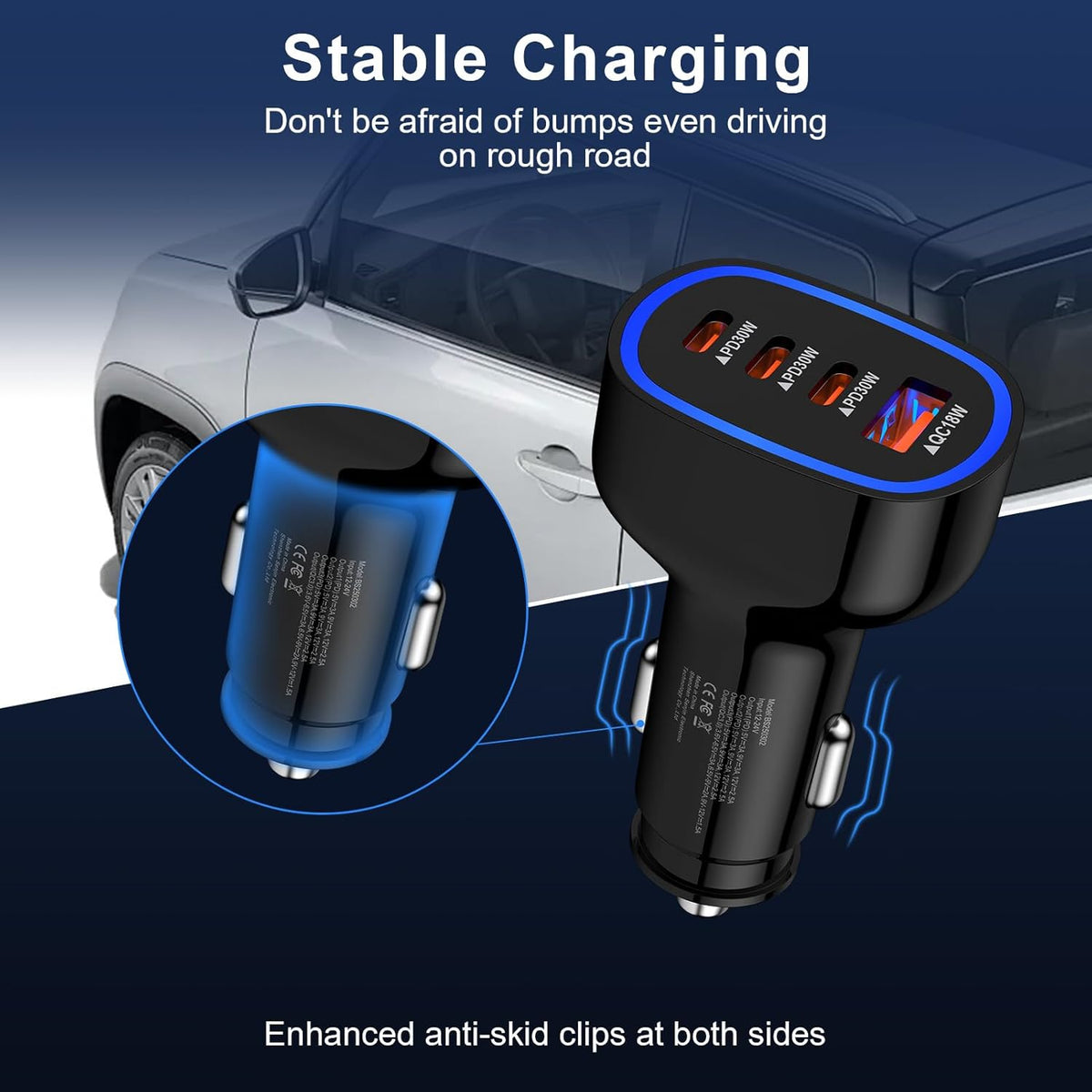 90W 4-Port Super Fast USB C Car Charger for Samsung Galaxy A17/A16/A56/A36/A15/A55/S25/S24/Ultra iPhone 16e/16 Pro Max Pixel 9a 9 Pro Android USB-C & USB-A Car Phone Charger Cigarette Lighter Adapter