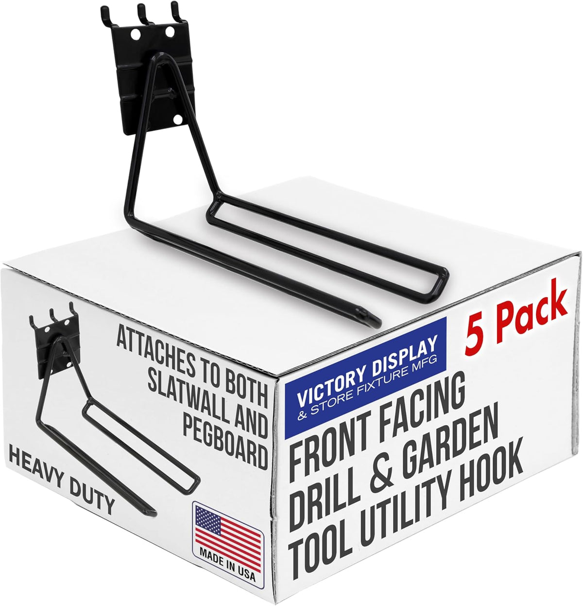 Victory Display Heavy Duty Garage Hooks | Garage Organization Hooks for Hanging Tools | Fits Pegboard & Slatwall | Garage Tool Organizer | Ladder Hangers | Wall Mount Storage Rack | 5-Pack