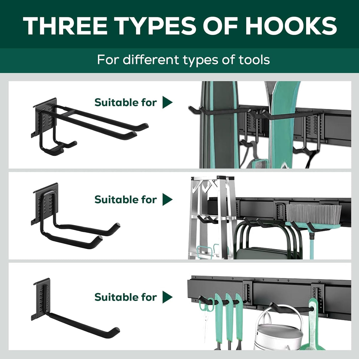Garage Garden Tool Organizer Wall Mount,48 Inch Garage Organizer Wall Mounted Storage System with 7 Layer Hooks,Max 440lbs Adjustable Metal Hooks,Home Gift