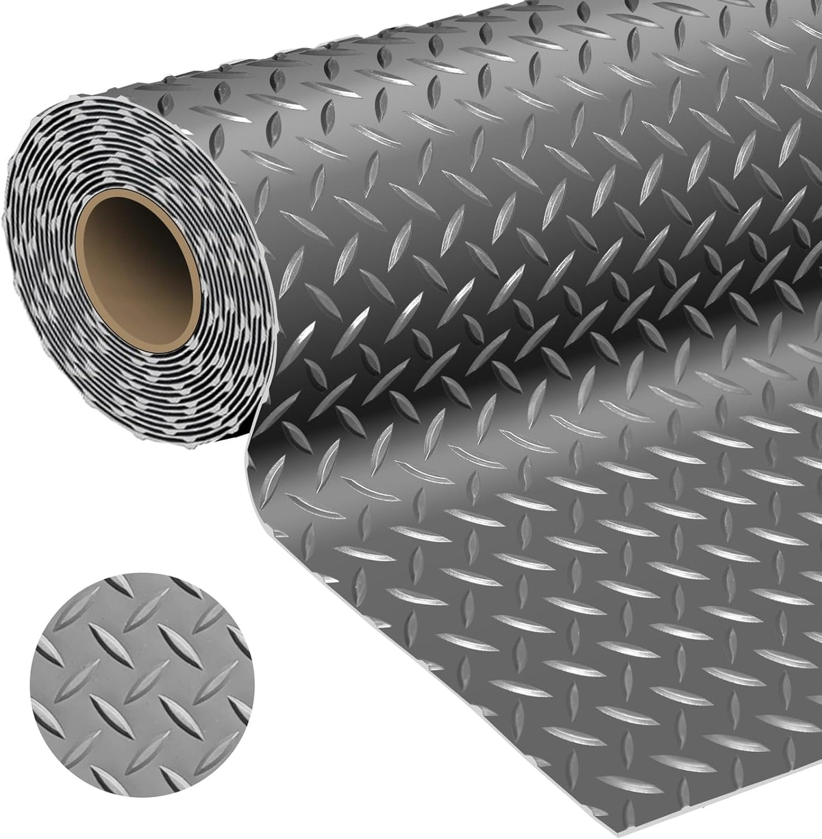 Garage Floor Mat 2.8mm Thickness PVC Garage Flooring Roll Diamond Plate Floor Mats for Garage, Workshop, Gym, Golf Cart Parking or Trailers (Grey, 7.5 x 20 FT)
